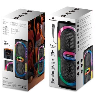 MPD6D- MaxPower 6.5" x 2 wooofers karaoke Bluetooth speaker with mic & different LED light modes
