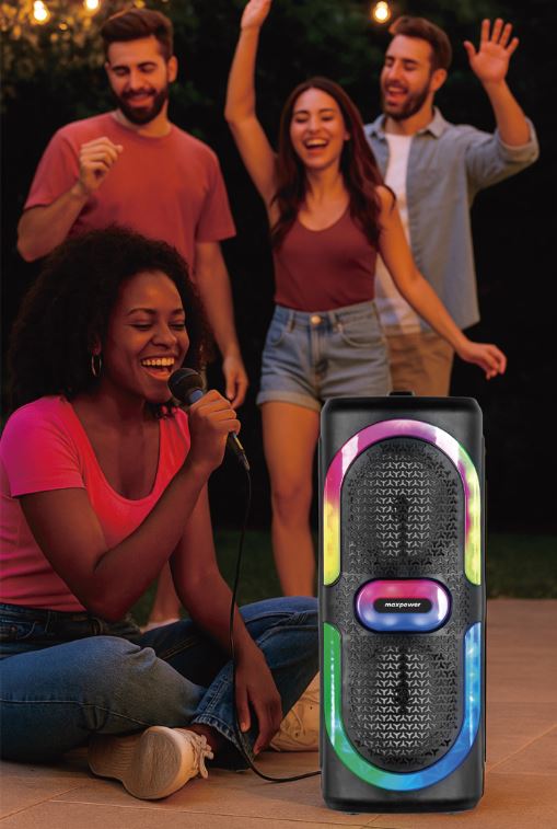 MPD6D- MaxPower 6.5" x 2 wooofers karaoke Bluetooth speaker with mic & different LED light modes