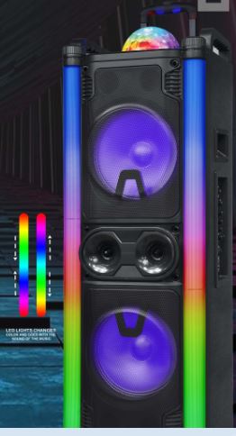 MPD1208B-DISCO 10" X 2 Karaoke Bluetooth speaker with dancing disco ball