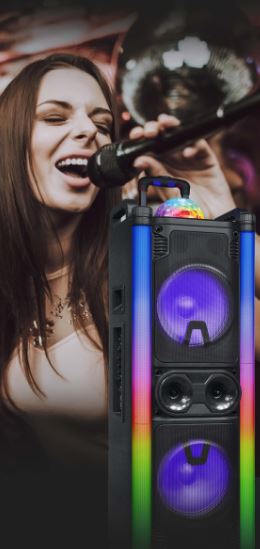 MPD1208B-DISCO 10" X 2 Karaoke Bluetooth speaker with dancing disco ball
