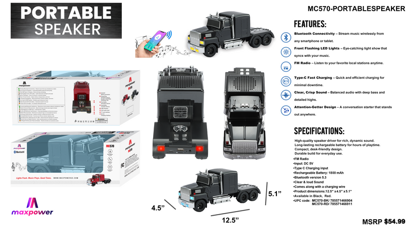 MC570 BIG RIG DIESEL TRUCK STYLE BLUETOOTH SPEAKER – Max Power