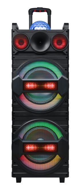 MPD1226B MAXPOWER 12″ x 2 Karaoke Bluetooth speaker with dancing disco ball