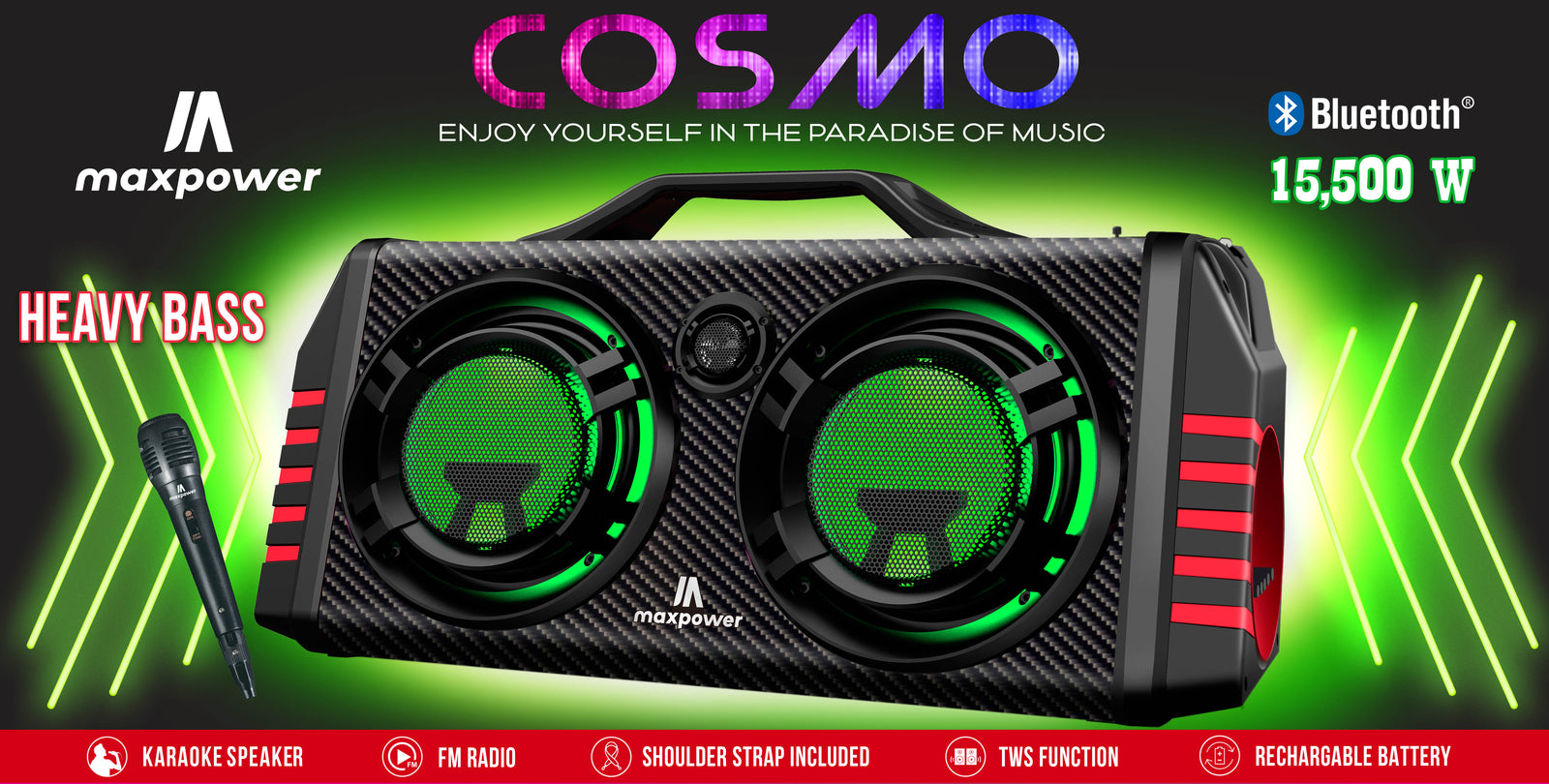 MPD573- COSMO Portable Bluetooth Karaoke speaker 8” x 2