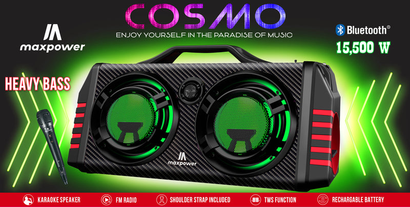 MPD573- COSMO Portable Bluetooth Karaoke speaker 8” x 2 Woofers; Heavy Duty
