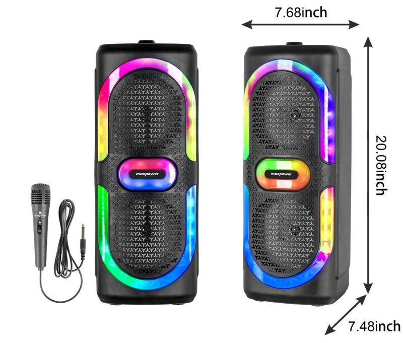 MPD6D- MaxPower 6.5" x 2 wooofers karaoke Bluetooth speaker with mic & different LED light modes