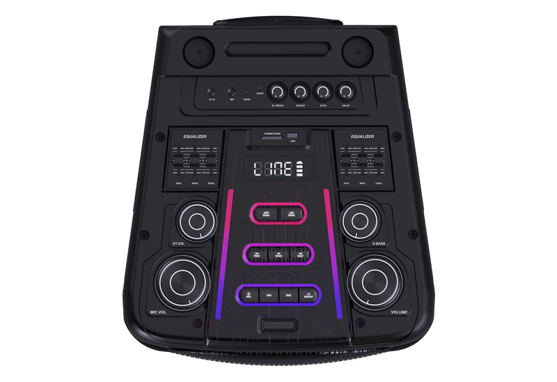 THUNDER 12 - MPD1272XB - 12" X 2 WOOFERS EXTRA BASS RECHARGEABLE WITH ONE WIRELESS MIC & DIFFERENT LED LIGTH MODES