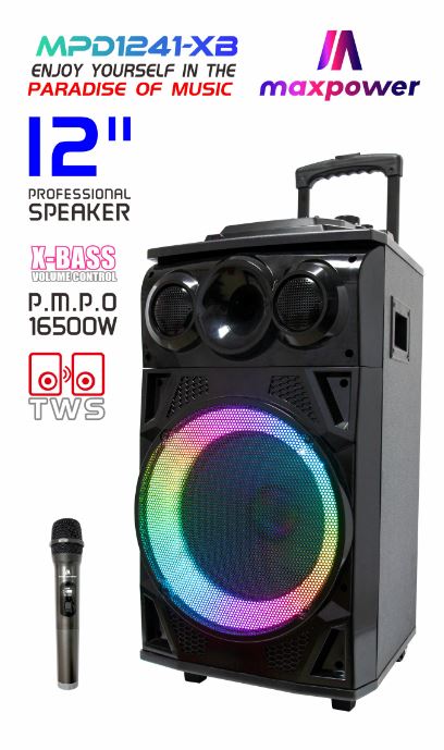 MPD1241XB - MaxPower Heavy Duty with heavy bass karaoke Bluetooth speaker