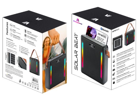 MPD932-SOLAR BEAT - MaxPower Bluetooth speaker Dual Charging option- Solar charging & Type C charging option-