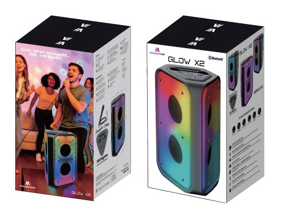 MPD4206-GLOW X2 Dual Sided Bluetooth Karaoke speaker with different LED light modes