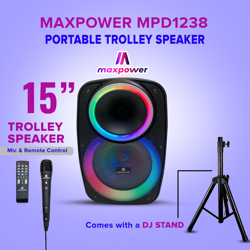 MPD1238 15" Karaoke bluetooth speaker with mic, remote & adjustable DJ stand