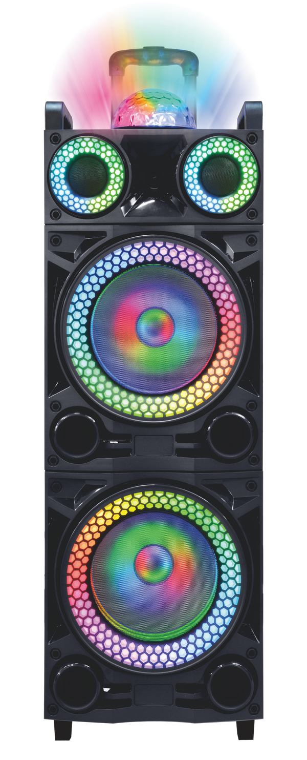 MPD10287B 10” X 2 W/ built in Rechargeable karaoke speaker with dancing disco ball