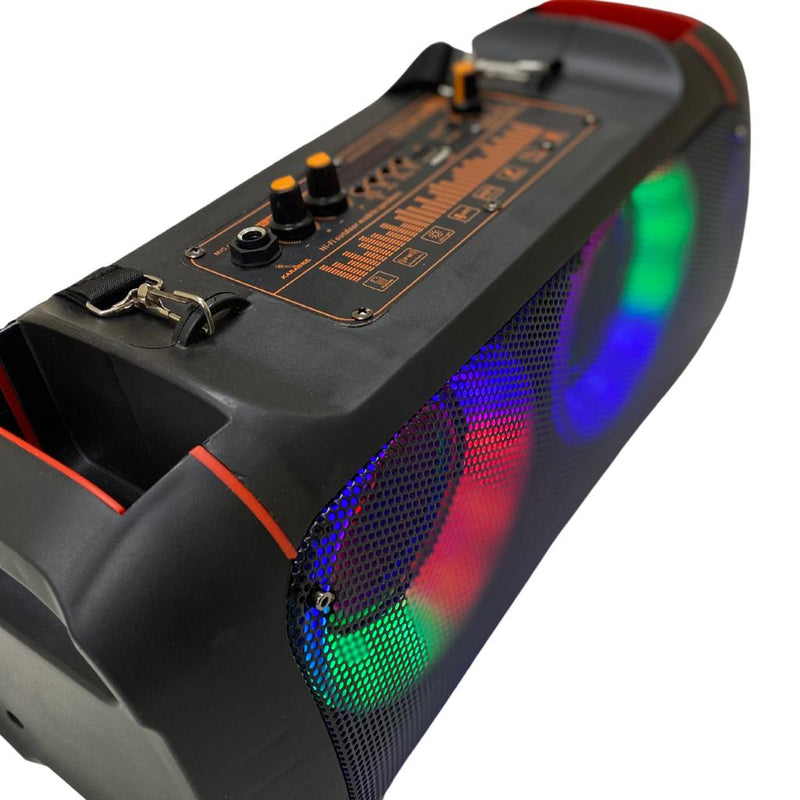 MPD421-ROCKER PORTABLE BLUETOOTH SPEAKER WITH DIFFERENT LED LIGHT MODES, SHOULDER STRAP, MIC & REMOTE