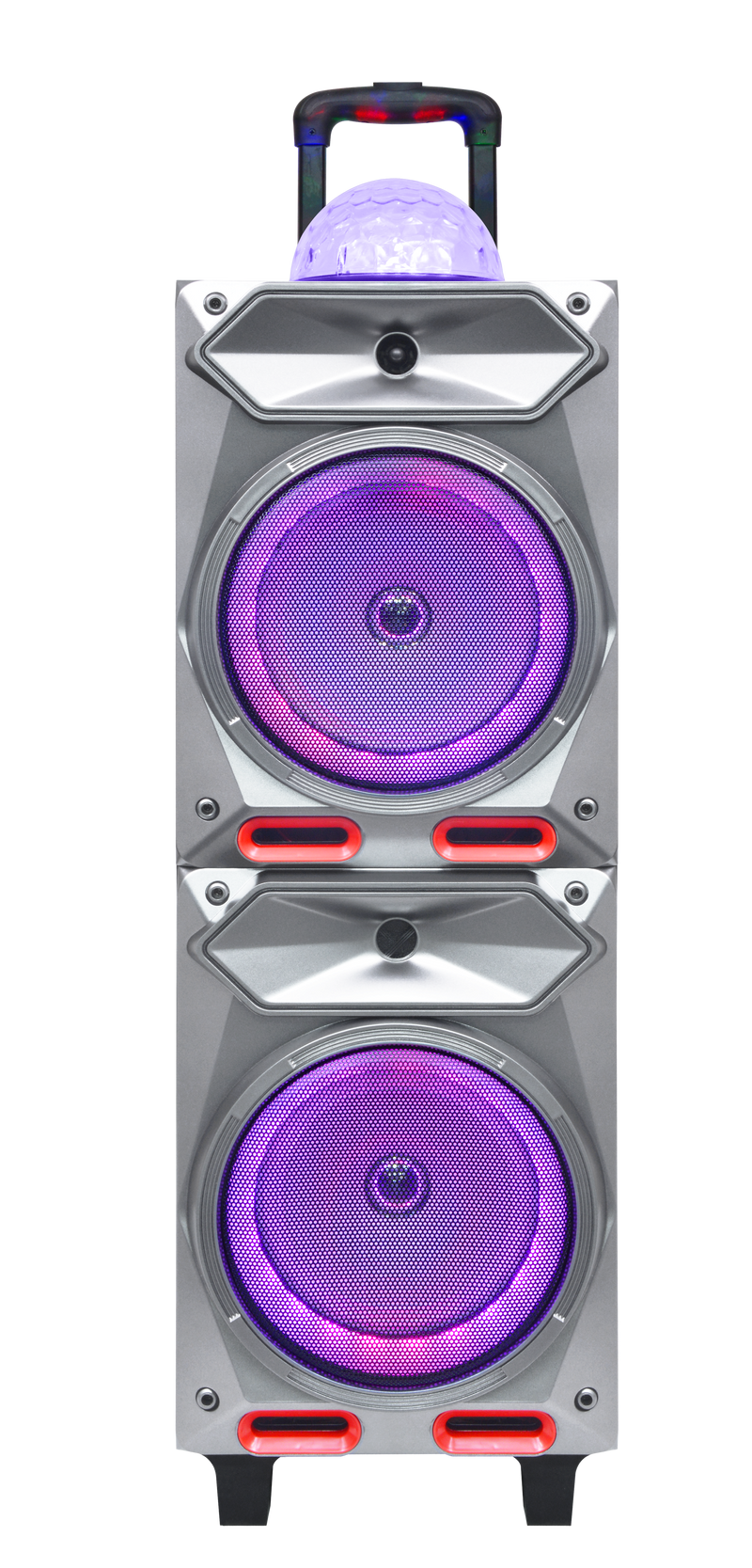 MAXPOWER MPD6207 8" X 2 Karaoke rechargeable speaker with LED dancing lights around the woofer, mic & remote