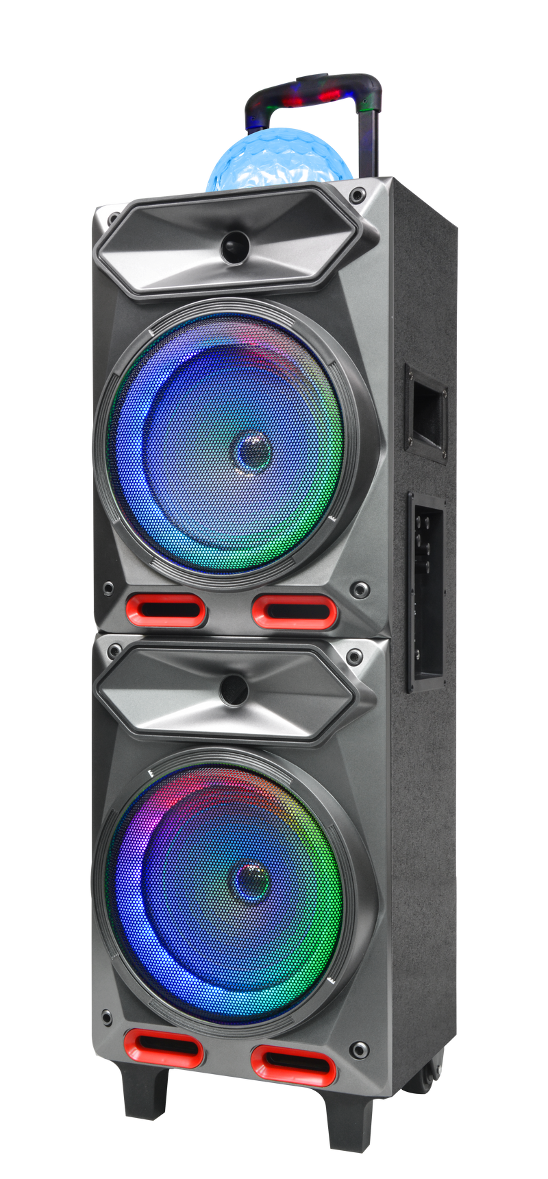 MAXPOWER MPD6207 8" X 2 Karaoke rechargeable speaker with LED dancing lights around the woofer, mic & remote