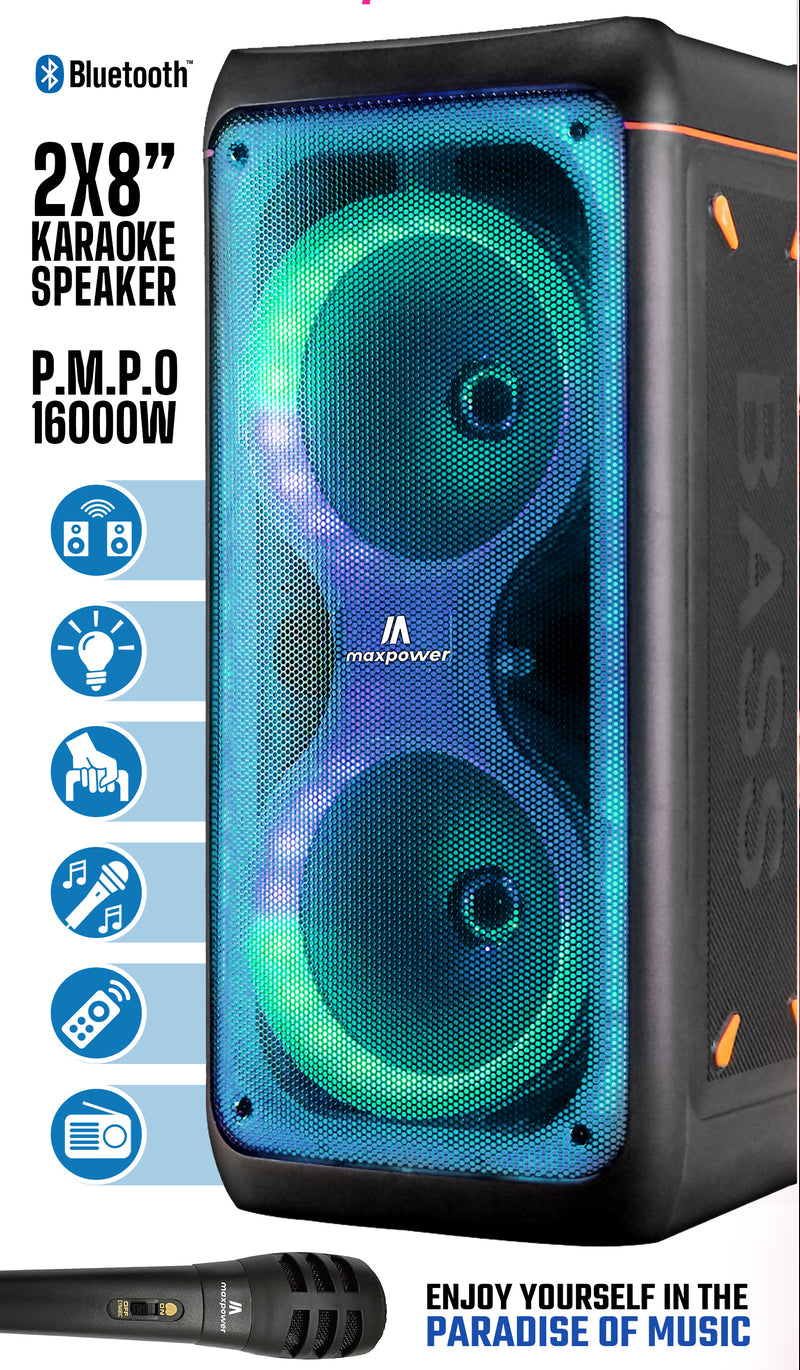 MAXPOWER MPD6207 8 X 2 Karaoke rechargeable speaker with LED dancing – Max  Power